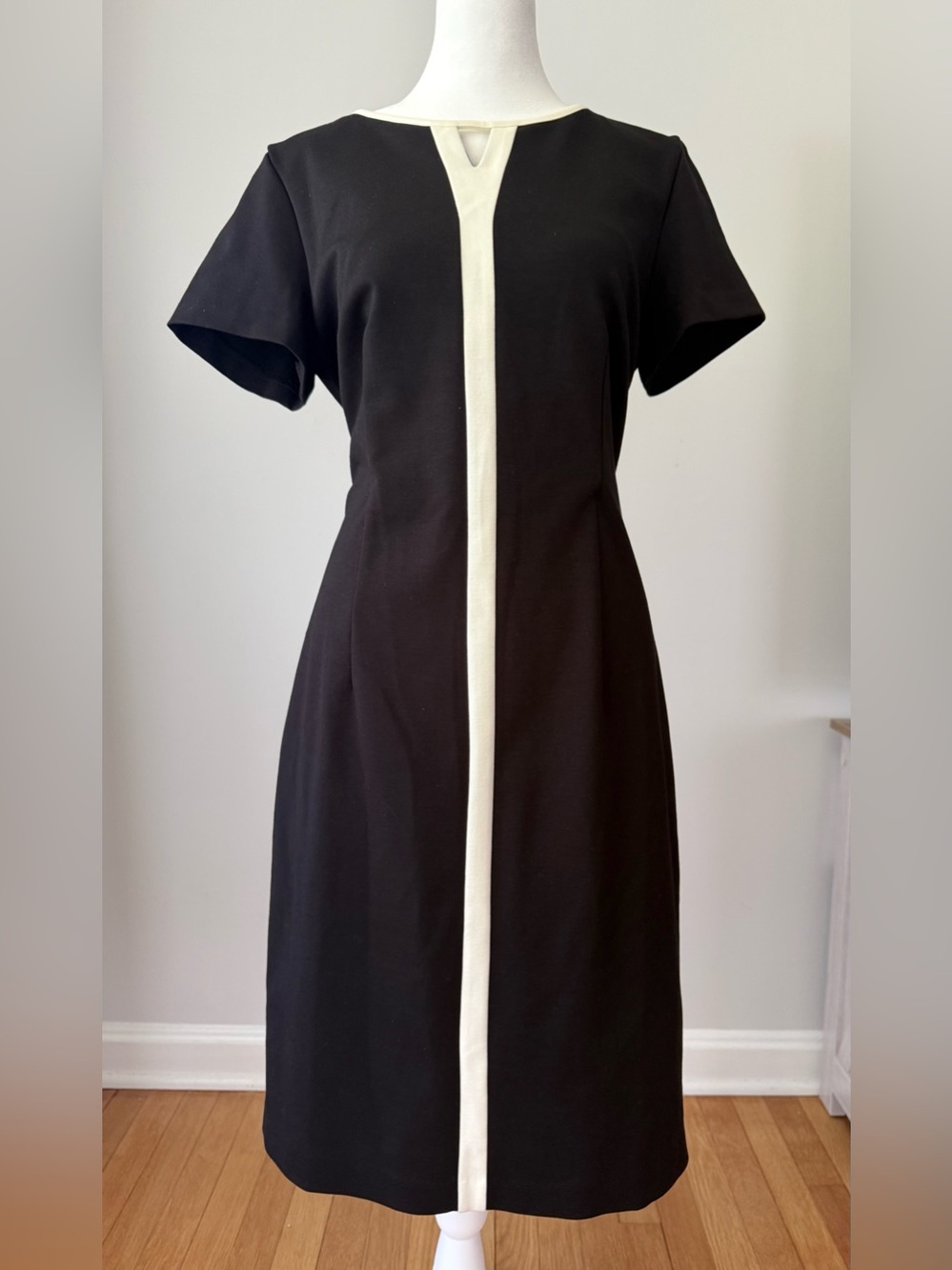 Talbots Petite Sheath Dress Black White Short Sleeve Office Career